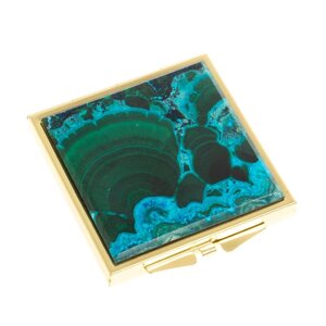 Зеркало квадратное карманное из малахита с хризоколлой цвет золото 126749