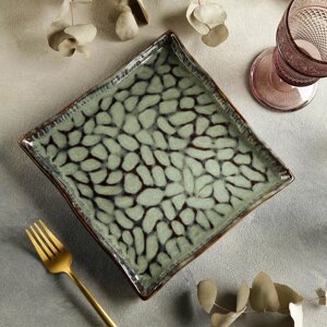 Блюдо керамическое квадратное «Пайро», 21,521,5 см, цвет зелёный