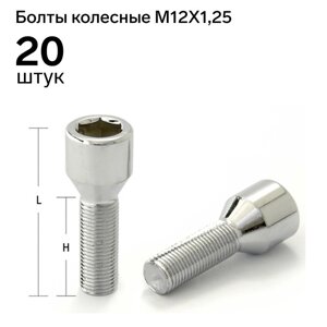 Болт 12 x 1,25 мм, длина 53/28, под шестигранник, спец. внутр, хром, набор 20 шт