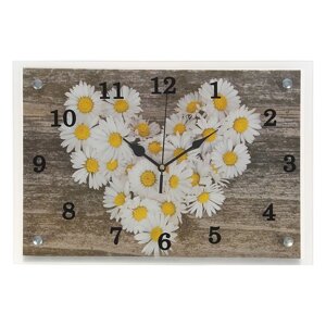 Часы-картина настенные, серия: Цветы, "Ромашки в форме сердца", 25 х 35 см