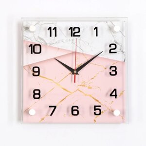 Часы-картина настенные, серия: Интерьер, "Розовый мрамор", плавный ход, 25 х 25