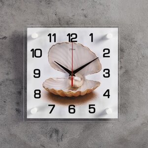 Часы-картина настенные, серия: Море, "Жемчужина в ракушке", 25х25 см