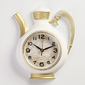 Часы настенные, серия: Кухня, "Чайник", плавный ход, 26.5 х 24 см, корпус белый с золотом