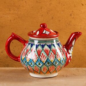 Чайник Риштанская Керамика "Узоры", 0,8 мл, красный