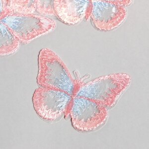Декор для творчества текстиль вышивка "Бабочка розово-голубая" 4,3х5,5 см (10 шт)