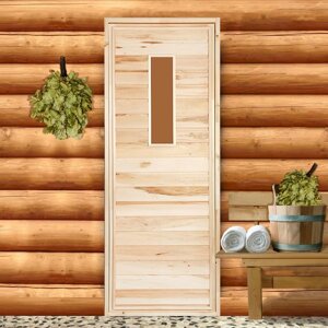 Дверь для бани и сауны деревянная со стеклом "Прямое стекло", ЛИПА 18070см