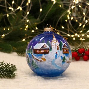 Ёлочный шар d-12 см "Рождество в деревне" ручная роспись