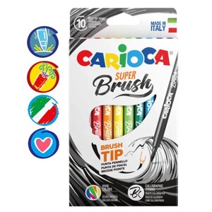 Фломастеры-кисть 10 цветов Carioca Super Brush, смываемые, картон, европодвес