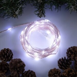 Гирлянда «Нить» 10 м роса, IP44, медная нить, 100 LED, свечение белое, мерцание, 220 В