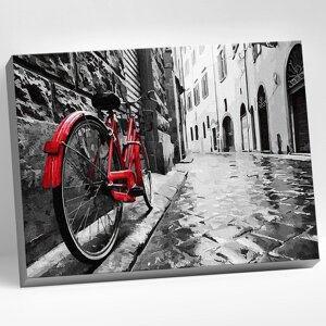 Картина по номерам 40 50 см «Красный велосипед в старом городе» 11 цветов