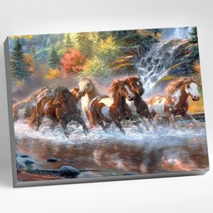 Картина по номерам 40 50 см «Лошади у водопада» 27 цветов