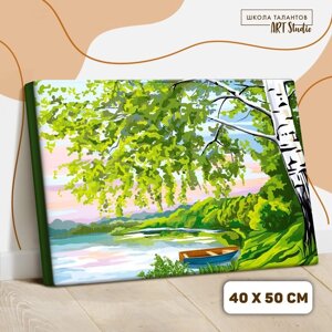 Картина по номерам на холсте с подрамником «Береза у озера» 4050 см