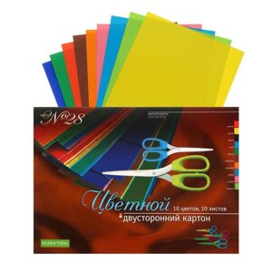 Картон цветной двухсторонний А3, 10 листов, 10 цветов "28", блок 190г/м²