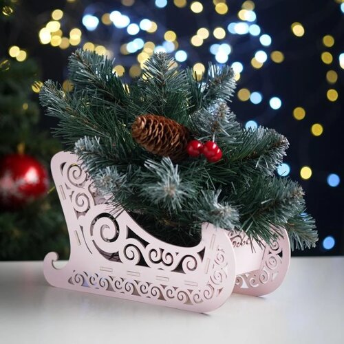 Кашпо деревянное, 231014 см "Новогоднее. Санки", подарочная упаковка, розовая пастель