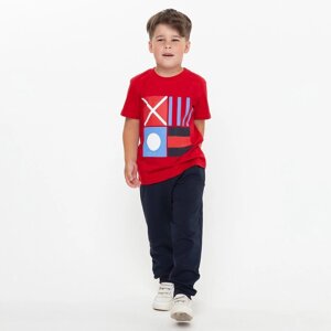 Комплект для мальчика (футболка, брюки), цвет красный/тёмно-синий МИКС, рост 110-116 см