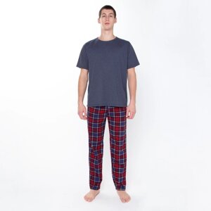 Комплект домашний мужской (футболка/брюки), цвет синий/красный, размер 52