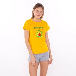 Комплект домашний женский «Авокадо»футболка/шорты), цвет жёлтый/серый, размер 48