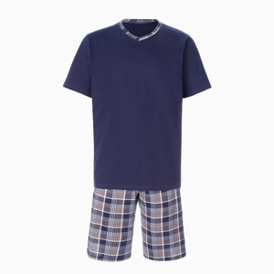 Комплект (футболка/шорты) мужской, цвет синий/клетка, размер 64