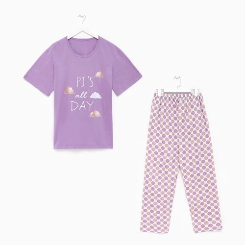 Комплект женский домашний (футболка/брюки), цвет лавандовый, размер 60