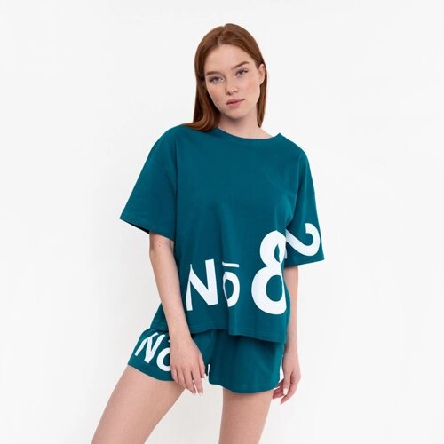Комплект женский (футболка, шорты), цвет малахит, размер 44