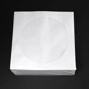 Конверт для CD/DVD дисков, 125х125 мм, d=100 мм, окно, выруб. язычок, белый (100 шт)