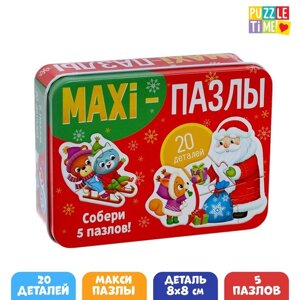 Макси-пазлы в металлической коробке «Новогоднее чудо», 5 пазлов, 20 деталей