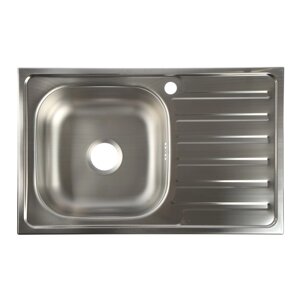 Мойка кухонная "Владикс", врезная, с сифоном, 76х48 см, левая, нержавеющая сталь 0.6 мм