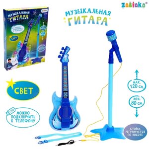 Музыкальная гитара, звук, свет, цвет синий