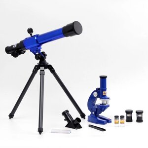 Набор обучающий "Опыт"телескоп настольный , сменные линзы 20х/ 30х/ 40х, микроскоп 100х/ 200х/ 450х, инструменты для