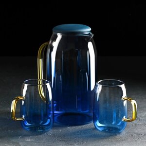 Набор питьевой из стекла «Модерн», 3 предмета: кувшин 1,5 л, 2 кружки 300 мл, цвет синий