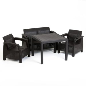 Набор садовой мебели "Ротанг"диван, два кресла, стол квадратный, коричневого цвета