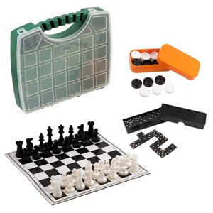 Настольная игра 3 в 1 "В дорогу"шахматы, домино, шашки (2 доски из картона 29х29 см), микс