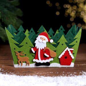Новогодняя корзинка для декора «Дед Мороз в лесу» 20 15 11 см