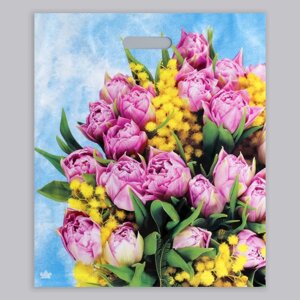 Пакет "Сиреневые тюльпаны", полиэтиленовый, с вырубной ручкой, 38 х 45 см, 60 мкм (50 шт)