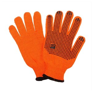 Перчатки, х/б, вязка 7 класс, 5 нитей, 3-слойные, размер 10, с ПВХ протектором, оранжевые (10 пара)