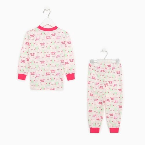 Пижама для девочки (лонгслив/брюки) цвет молочный, рост 128 см