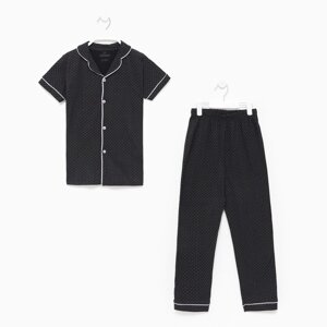 Пижама (футболка/брюки) для мальчика, цвет чёрный, рост 140см