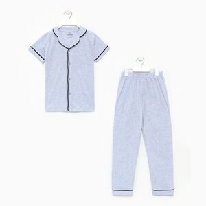 Пижама (футболка/брюки) для мальчика, цвет серый, рост 140см