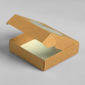 Подарочная коробка сборная с окном, 11,5 х 11,5 х 3 см, крафт (5 шт)