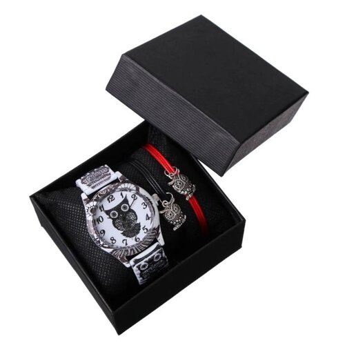 Подарочный набор 2 в 1 "Совушки"наручные часы, браслет