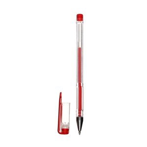 Ручка гелевая, 0.5 мм, красный стержень, прозрачный корпус (12 шт)