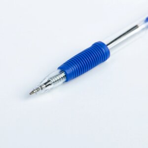 Ручка шариковая, автоматическая, 0.5 мм, стержень синий, корпус прозрачный с резиновым держателем (50 шт)