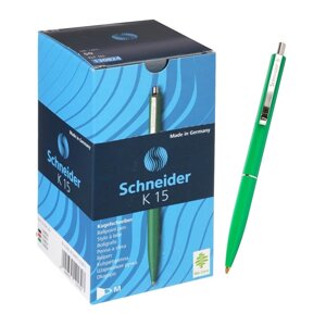 Ручка шариковая автоматическая Schneider "K15", чернила синие, узел 1,0 мм, корпус зеленый, под лого, цена за 1 шт (50