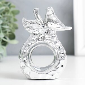 Сувенир керамика "Птица на груше" серебро 6,8х3,7х10,3 см