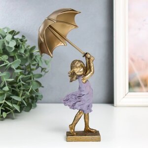 Сувенир полистоун "Девочка с зонтиком на ветру" 4,5х6,5х14 см (4 шт)