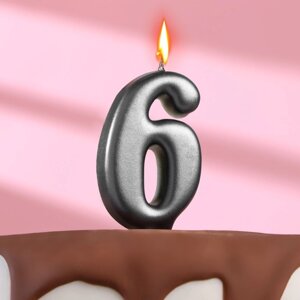 Свеча в торт "Овал" , цифра 6 , мокрый асфальт, 6,3 см