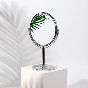 Зеркало на ножке, двустороннее, с увеличением, зеркальная поверхность 12,5 14 см, цвет серебристый