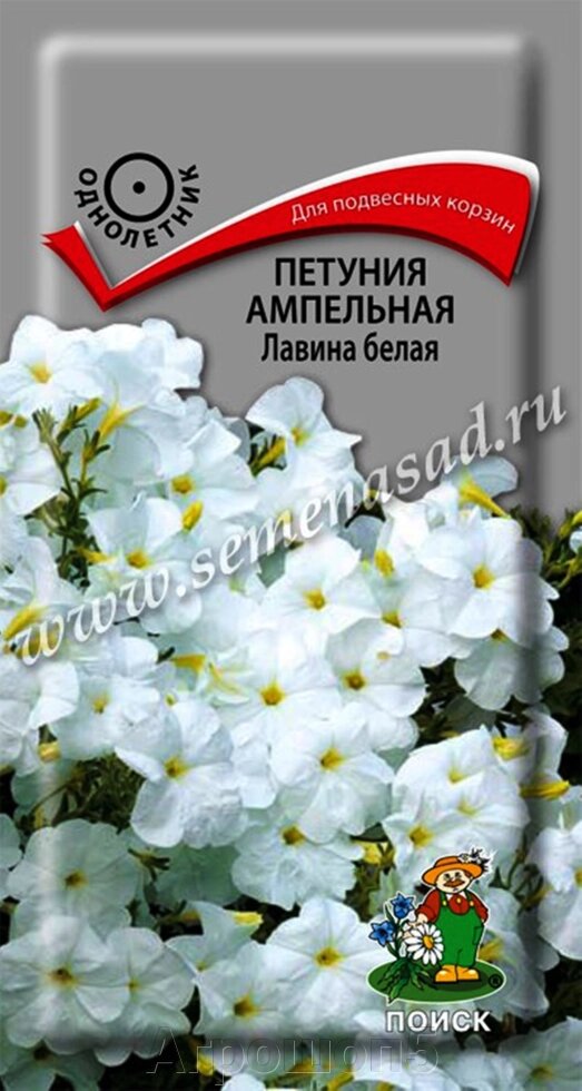 Петуния ампельная Лавина белая. 10 семян. Поиск. Ампельная петуния с крупными белыми очень эффектными цветами от компании Агрошоп5 - фото 1