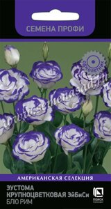 Эустома крупноцветковая ЭйБиСи Блю Рим. 10 семян. Поиск. Цветы похожи на розу. Окраска необычная - белые с синим краем