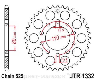 10504-44 звезда задняя (ведомая) стальная , 525, AFAM (JTR1332.44) от компании Интернет-магазин "Scrat" - фото 1